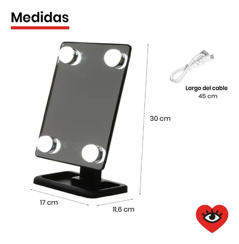 Espejo Rectangular Led 360° Maquillaje Portatil Veoquiero Negro
