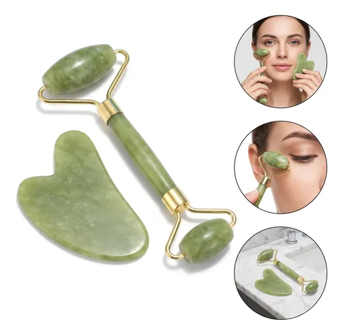 Jade Roller Rodillo Facial Masajeador Piedra Guasha Kit