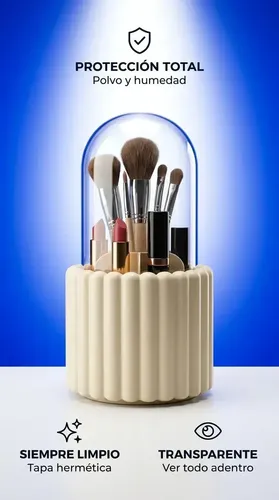 Organizador de Maquillaje Giratorio 360° para Tocador o Baño con Tapa Anti-polvo
