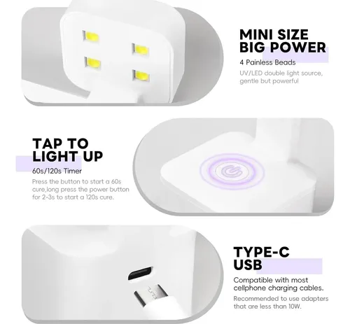 Lámpara Uv/led Mini Para Uñas En Gel Peacecolor