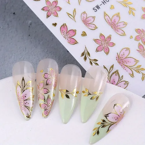 Adhesivos Uñas Sakura Dorado 3d Autoadhesivos