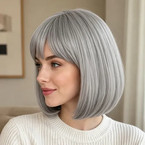 Peluca Bob Genérica Con Flequillo 30 Cm Gris M Grey M