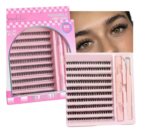 Kit Pestañas Cluster Beautifull Kiss Diy Bond Seal Pinza