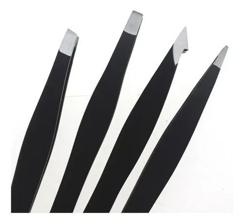 Kit 4 Pinzas Inclinadas Acero Negro Para Cejas