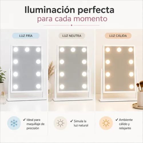 Espejo Led Maquillaje 9 Luces Usb Con Control Táctil