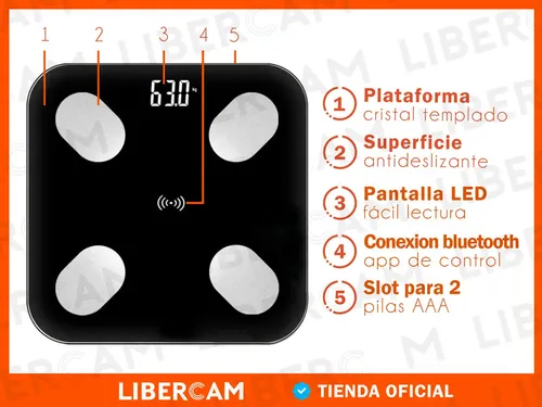 Balanza De Baño Bluetooth Familiar Ultra Slim 180kg libercam LBAL-60 Color Negro