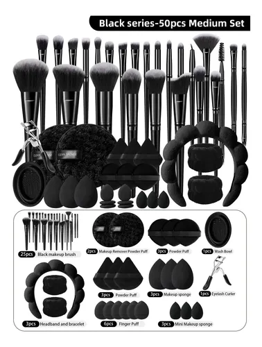 Set De 25 Brochas Y Utensilios De Maquillaje Completo Negro