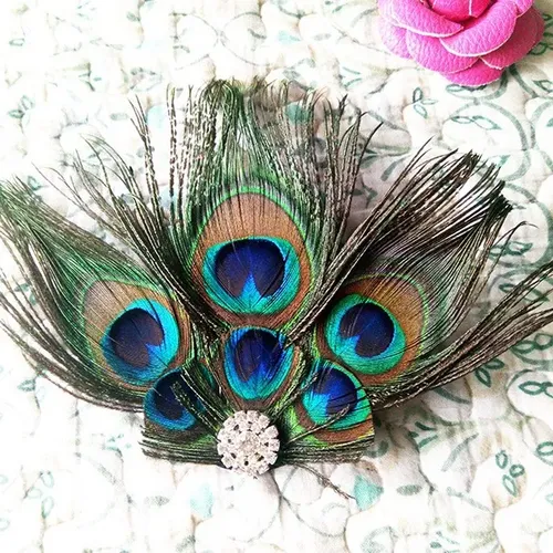 Tocado Con Forma De Pluma De Pavo Real Para Novia, Horquilla