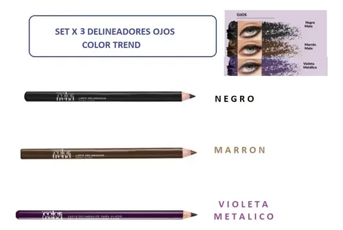 Delineador Ojos Negro Marron Violeta Setx3 Avon Color Trend