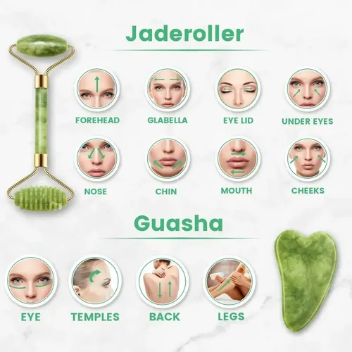 Kit De Rejuvenecimiento F #a Rodillo Masaje Facial Y Jade Gu