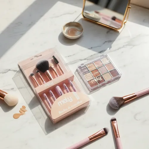 Set Mely Beauty Paleta 12 Sombras + Set 5 Brochas Maquillaje