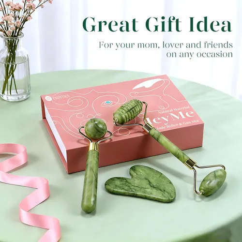 Kit Masajeador Facial Baimei Rodillo Y Gua Sha Verde