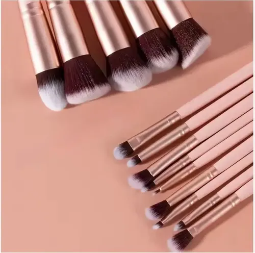 Set De Brochas De Maquillaje Profesional X14 + Estuche Rosa