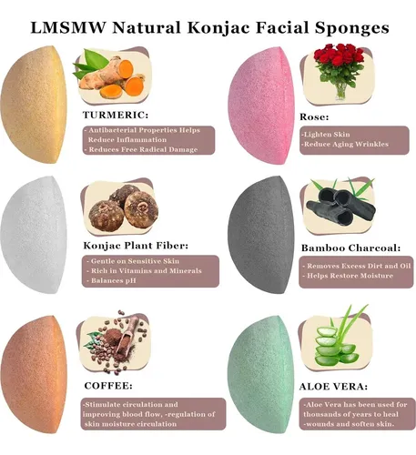 Juego De 6 Esponjas Faciales Konjac Lmsmw Con Carbón