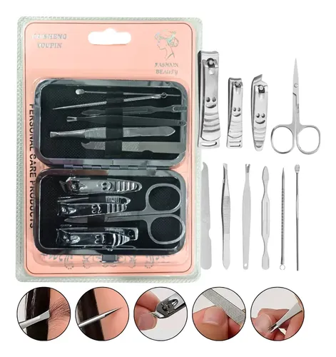 Set X10 Manicuria Pedicuria C/estuche Alicate Tijera Limas