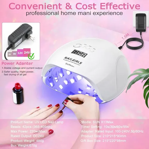 Lámpara De Uñas Uv Led Nailgirls 220w Blanca 42 Perlas