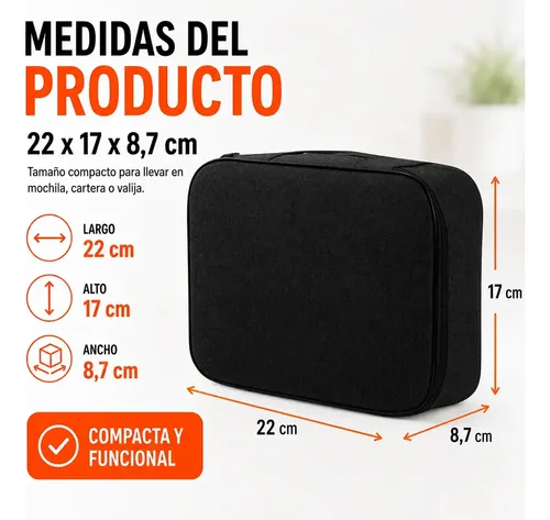 Portacosmeticos Neceser Organizador Viaje Maquillaje Estuche Negro Lisa