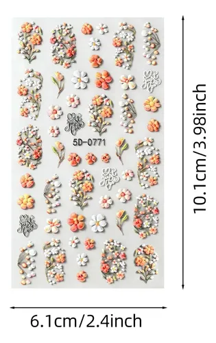 Pegatinas 3d Para Decoración De Uñas Con Estampado De Flores