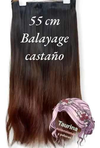 Cortina De Cabello Natural 55/58 Cm Con Vicha + Peinetas Color Balayage Castaño