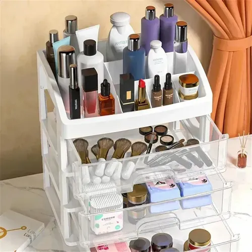 Organizador Maquillaje Caja De Cosméticos Cuatro Niveles Blanco