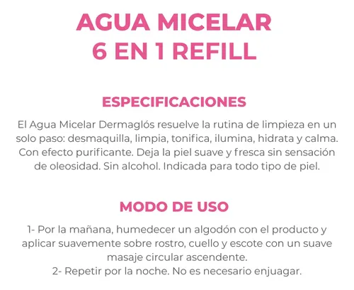 Dermaglós Facial Agua Micelar 6 En 1 Desmaquillante Refill