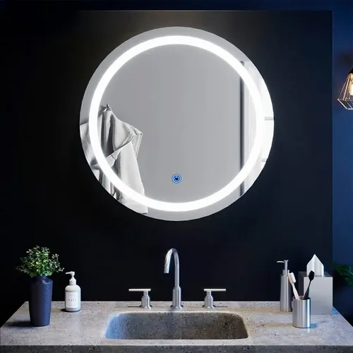 Espejo Redondo Guala 60cm Con Luz LED Fría Baño Marco Blanco Touch