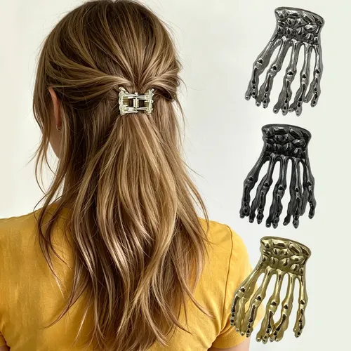 Pinza De Pelo Mano Esqueleto 3 Unidades Accesorio Gótico Met