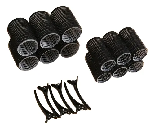 Rulos Para Cabello Con Clips 3cm Y 4cm 12 Piezas Negro