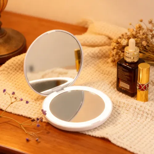 Espejo De Maquillaje Led Portátil, Plegable De Doble Cara, T
