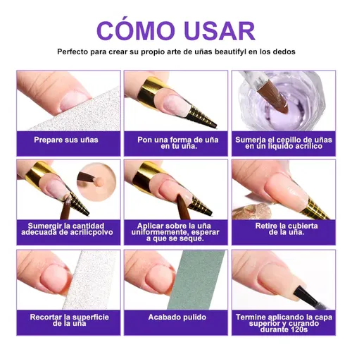 Kit Uñas Acrílicas Completo Con Monómero Y Flores