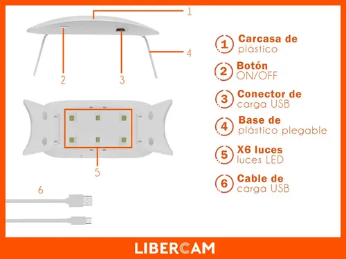 Cabina De Uñas Lampara Luz Led Secador Uv LIBERCAM RUÑA-01 Manos Esculpida 6w Color Blanco