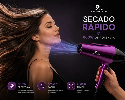 Secador De Cabello 600w Con Aire Frio Y Caliente Ionico Pro