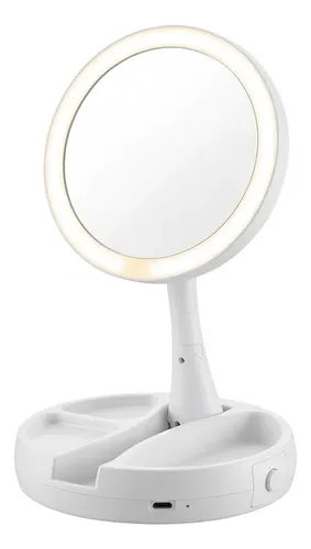 Espejo Facial Luz Led Plegable Portatil Aumento Doble Mesada