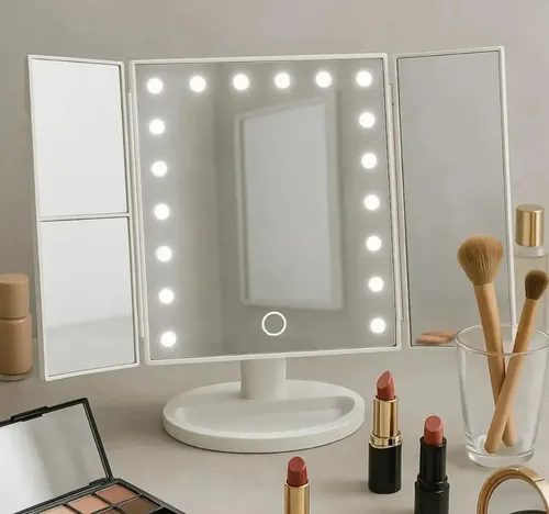 Espejo Tríptico De Maquillaje Con Luces Led Táctil Blanco