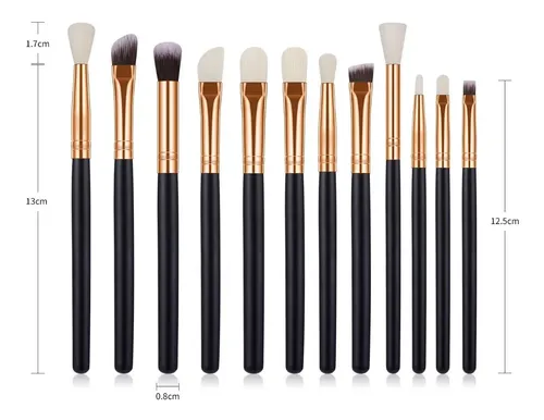 Set 12 Pinceles Brochas Para Ojos Cejas Maquillaje Completo