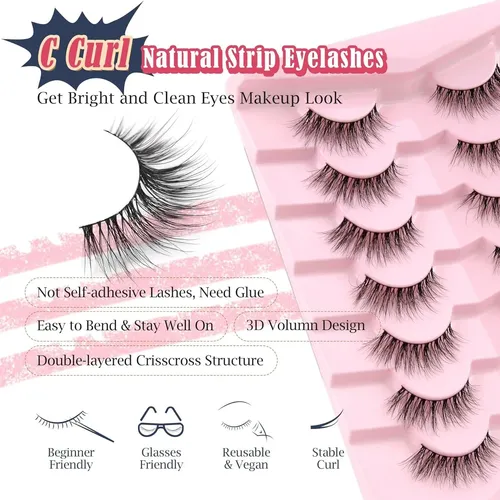 Pestañas Postizas Naturales 14 Mm Siligli 7 Pares C-curl