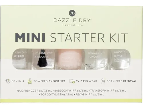 Kit De Uñas Dazzle Dry Mini Con Base, Top Coat Y Transform