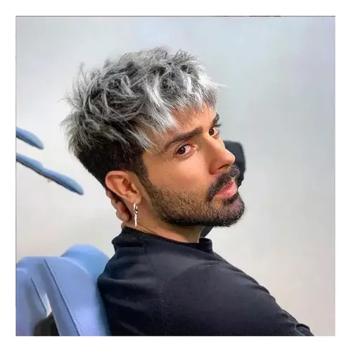 Peluca Hombre Con Textura Degradada Gris Plateado