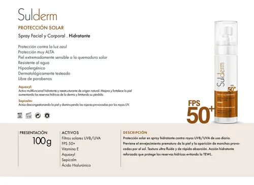 Protector Solar Sulderm Spray Facial Y Corporal Fps 50