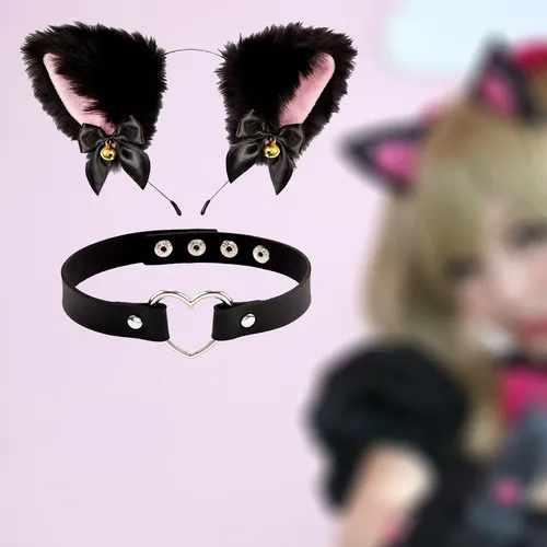 Diadema De Peluche Para Disfraz Con Collar De Cuero