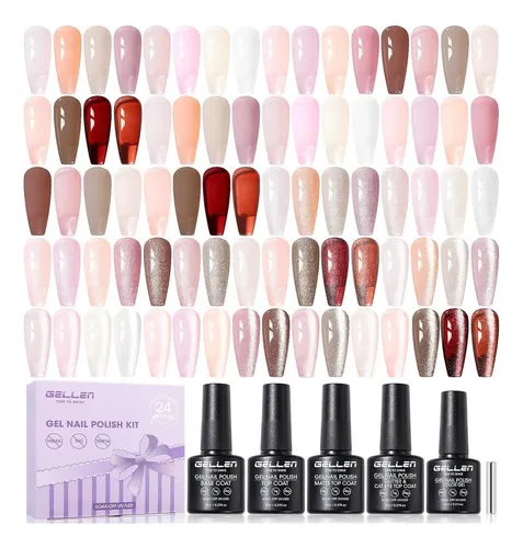 Conjunto Gel Uñas Nude 20 Colores Gellen Con Base/top Y