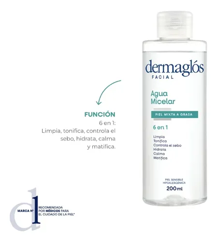 Dermaglós Facial Agua Micelar 6 En 1 Piel Mixta Y Grasa