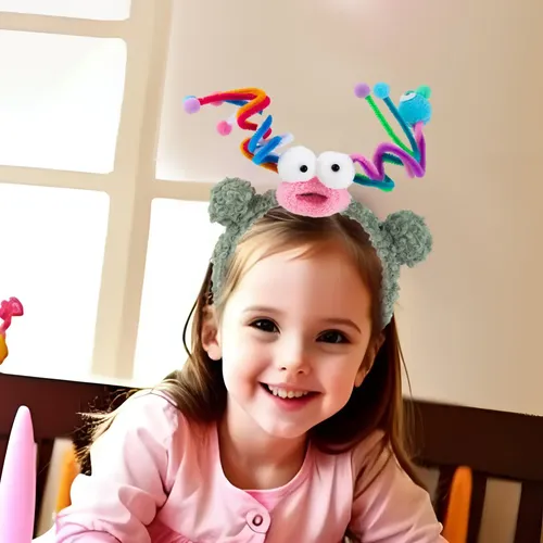 Diadema Verde Con Peluche Para Cabello Con Aros Y Monstruo