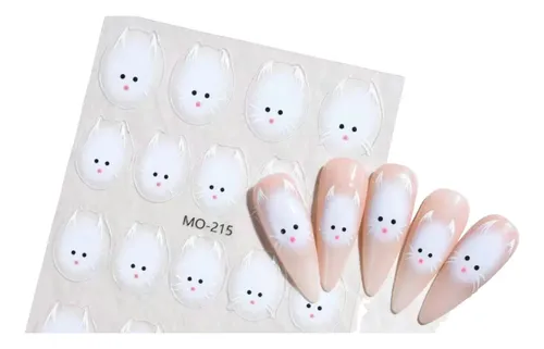 Stickers Uñas Gatito Pack X6 Planchas Nail Art Cute Japonés