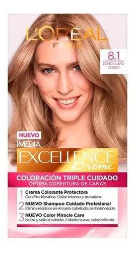 Kit Tintura Permanente L’ Oréal Paris Excellence Creme 8.1 Rubio Claro Ceniza