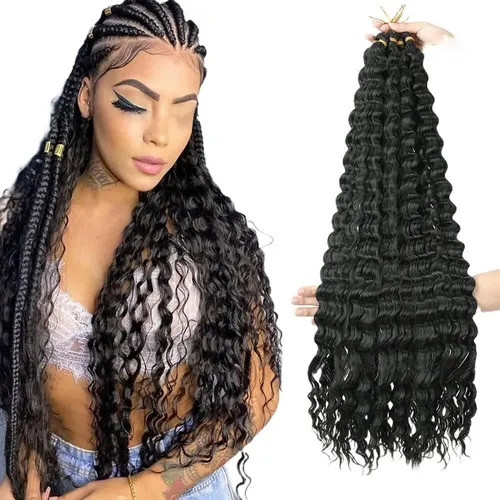 Peluca De Ganchillo Con Trenzas Profundas, Cabello Sintético