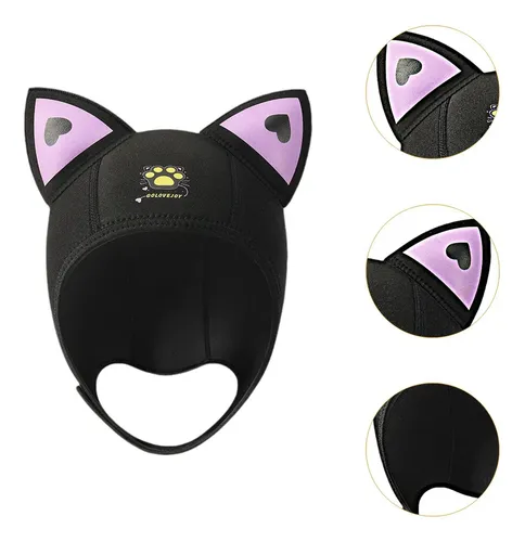 Gorro De Neopreno Con Orejas De Gato Para Buceo, Gorro Negro