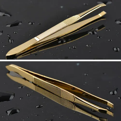 Pinzas De Cejas De Acero Inoxidable Dorado 9×0.8cm