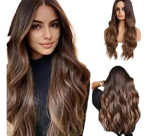 Pelucas Mujer Dama Cabello Naturales Larga Onduladas Marrón
