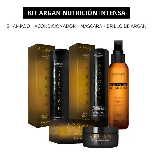 Kit Fidelite Myth Argan Shampoo Acondicionador Brillo Y Masc